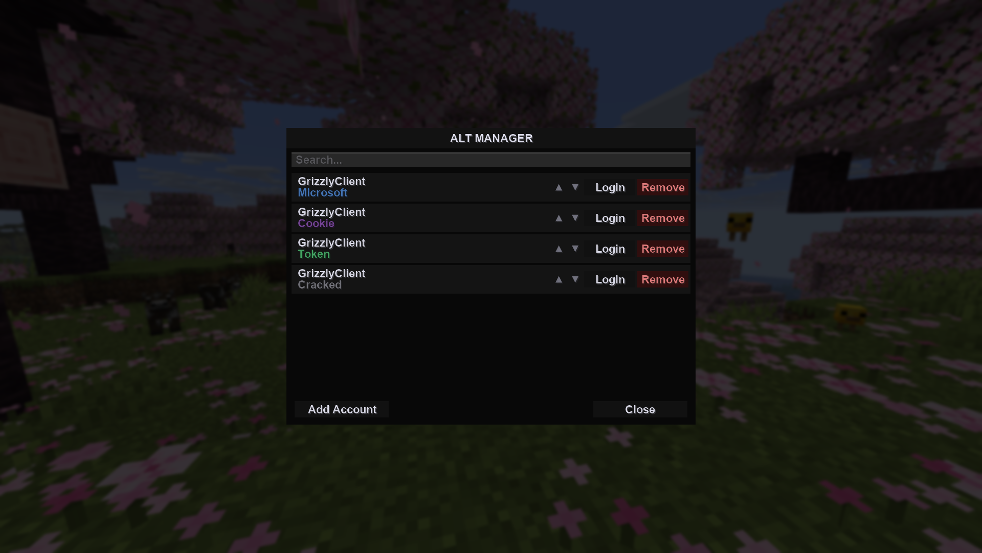 Alt manager menu with 4 account types