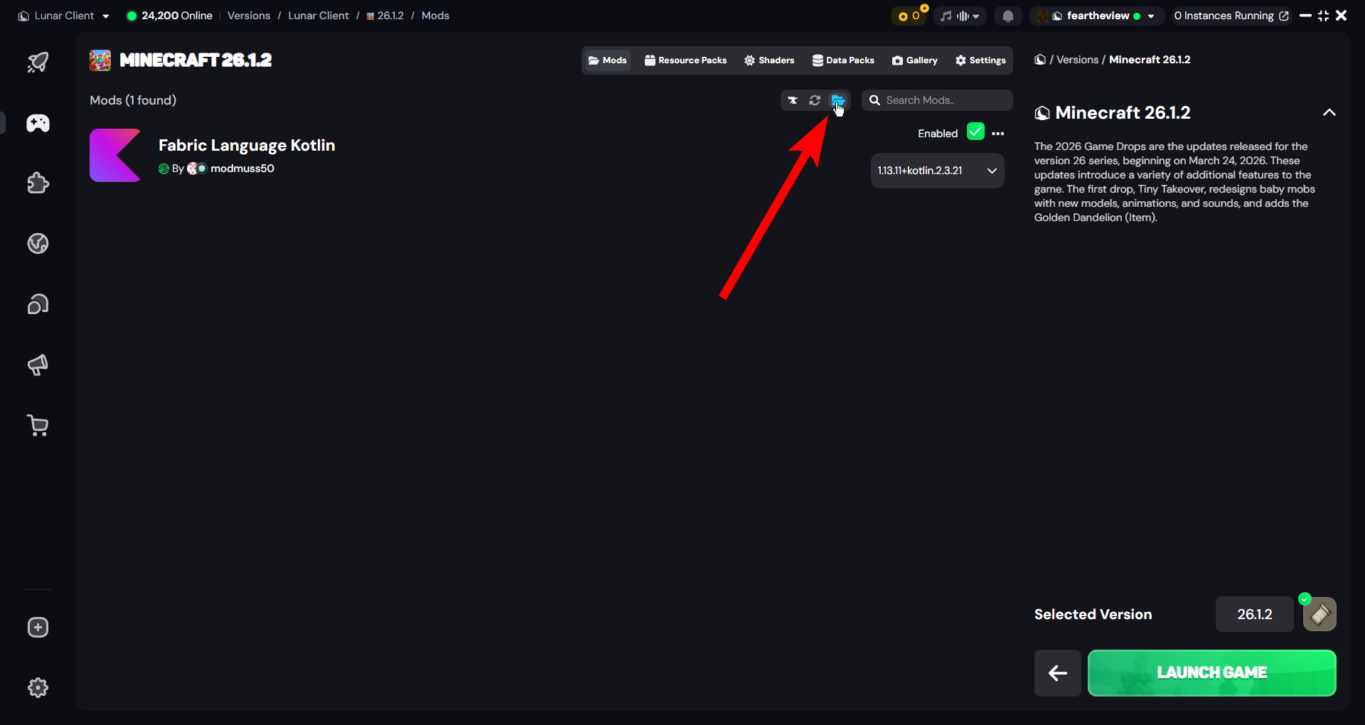 Open mods folder button