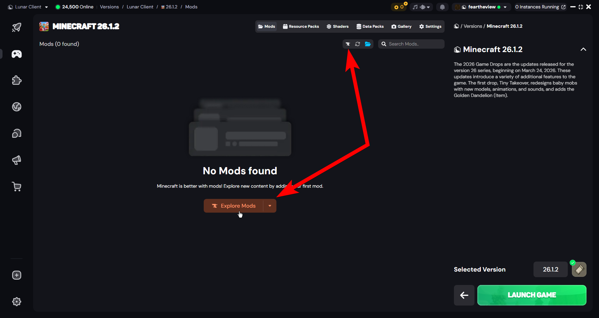 Explore Mods button