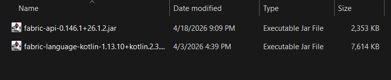 Fabric API and Fabric Language Kotlin installed